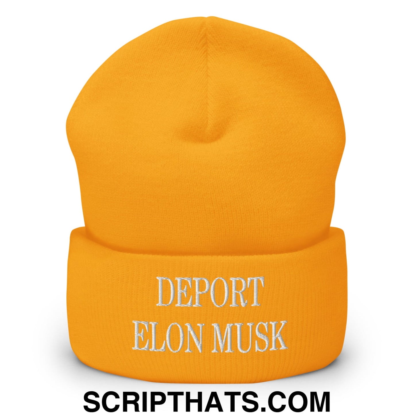 Deport Elon Musk Embroidered Knit Cuffed Beanie Gold