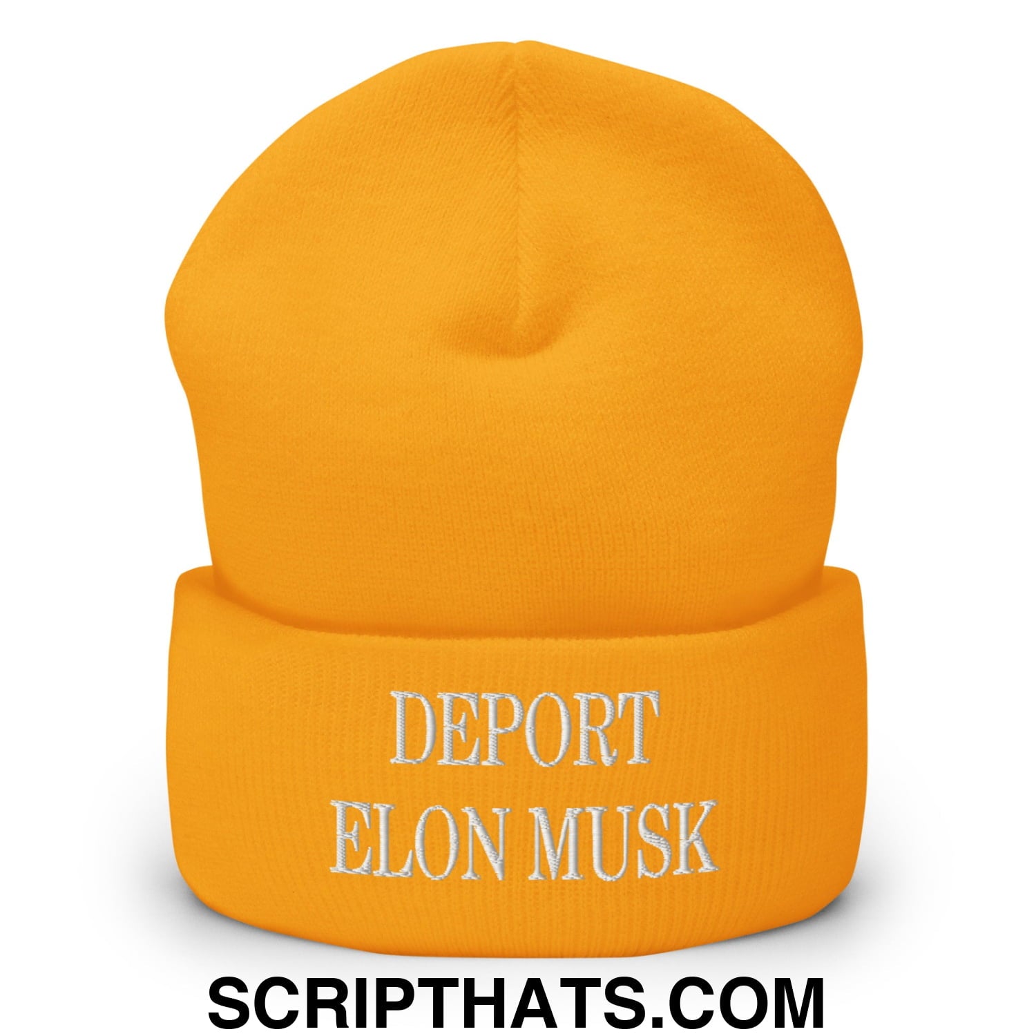 Deport Elon Musk Embroidered Knit Cuffed Beanie Gold