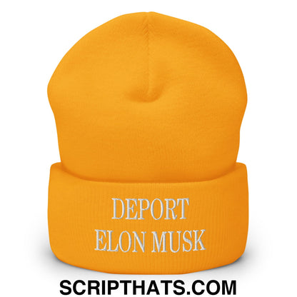 Deport Elon Musk Embroidered Knit Cuffed Beanie Gold
