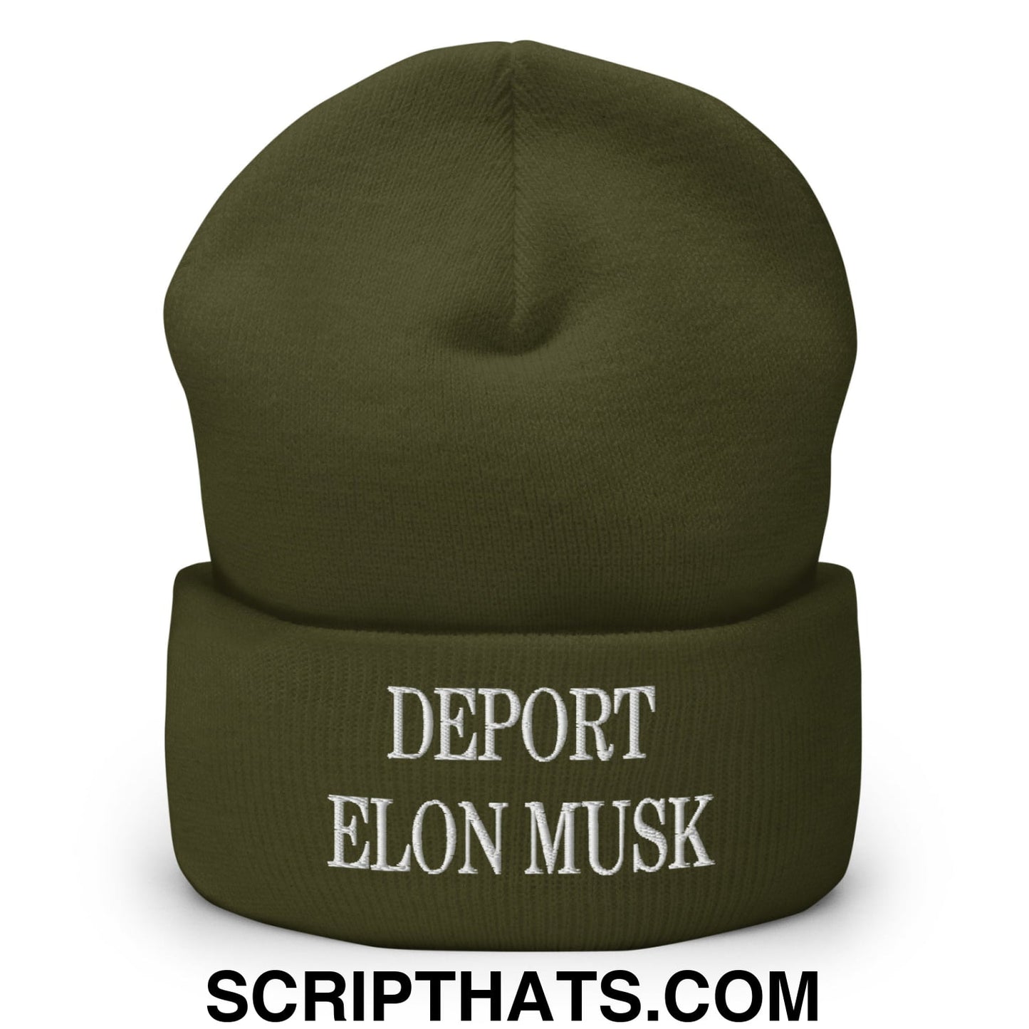 Deport Elon Musk Embroidered Knit Cuffed Beanie Olive