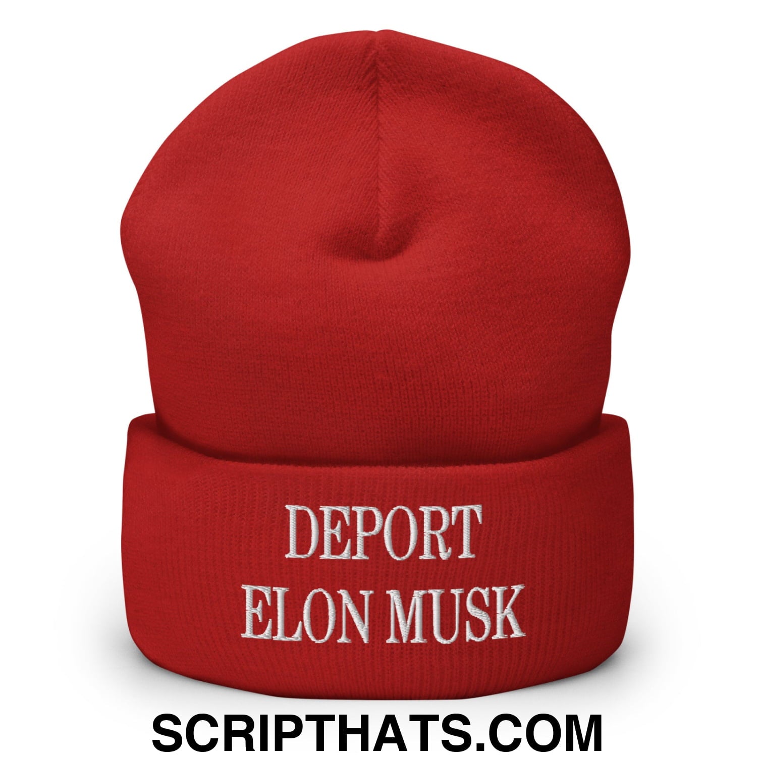 Deport Elon Musk Embroidered Knit Cuffed Beanie Red