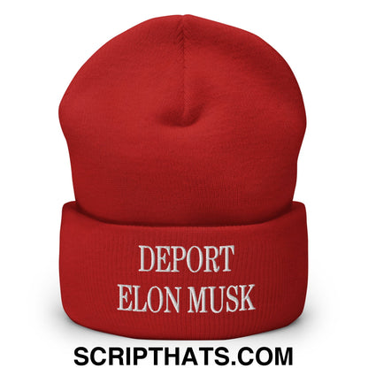 Deport Elon Musk Embroidered Knit Cuffed Beanie Red