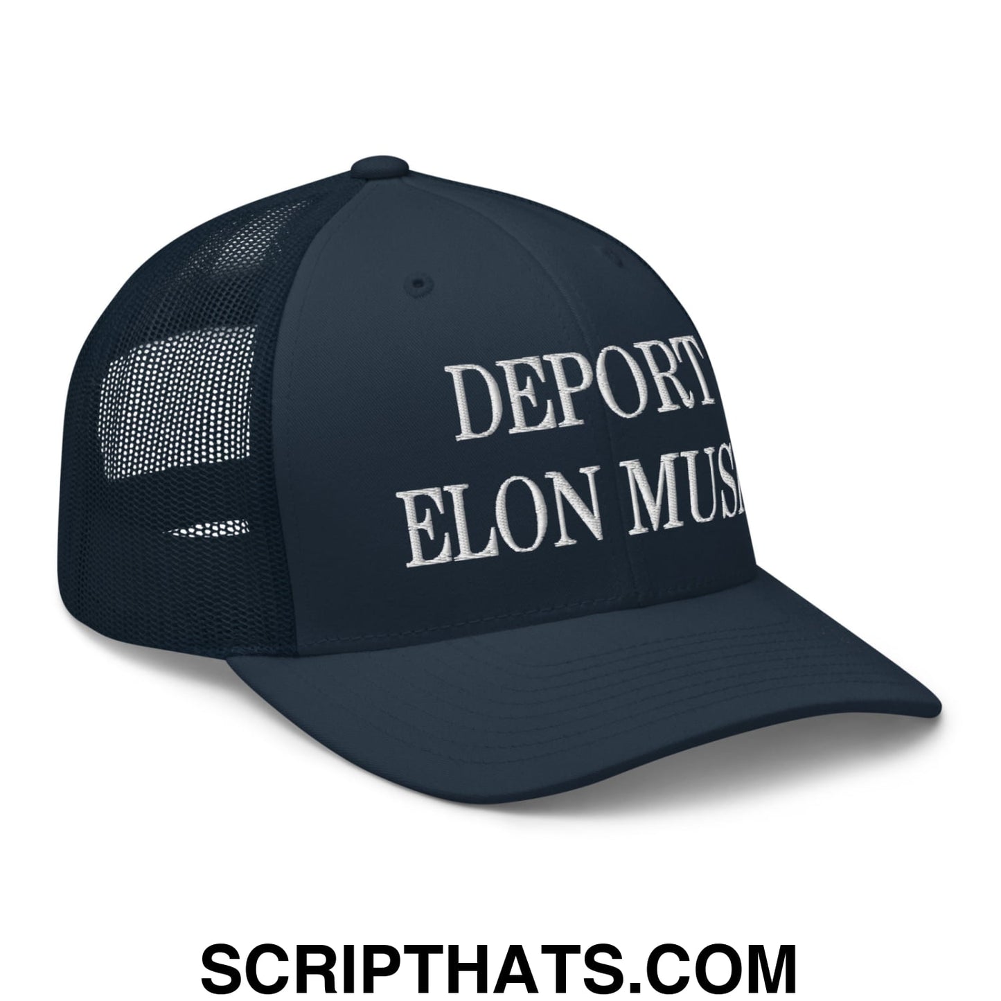 Deport Elon Musk Embroidered Mesh Trucker Hat Navy