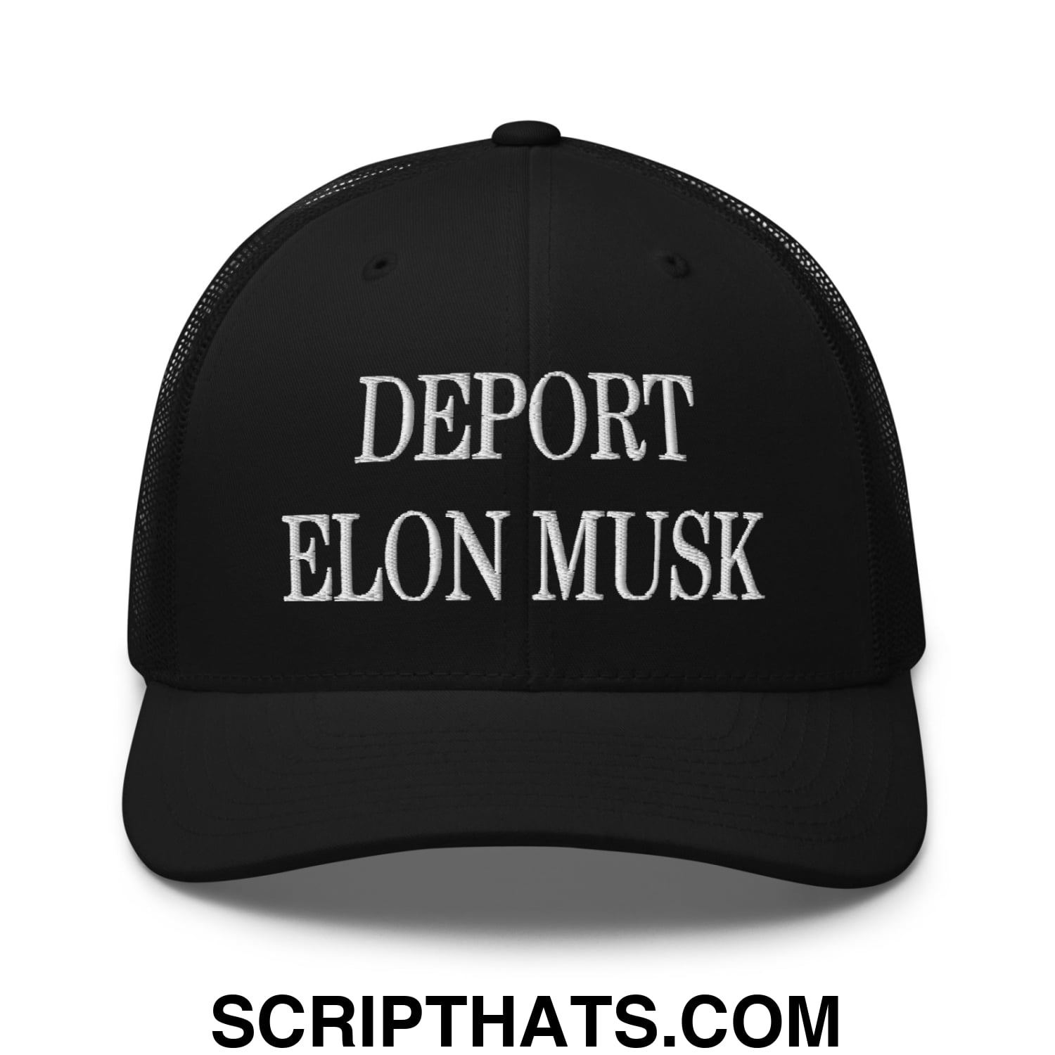 Deport Elon Musk Embroidered Mesh Trucker Hat Black