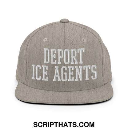 Gray snapback cap with white embroidered deport ice agents text flat bill brim for casual wear