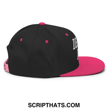 Black and pink Deport ICE snapback hat with white embroidered lettering and flat bill brim design