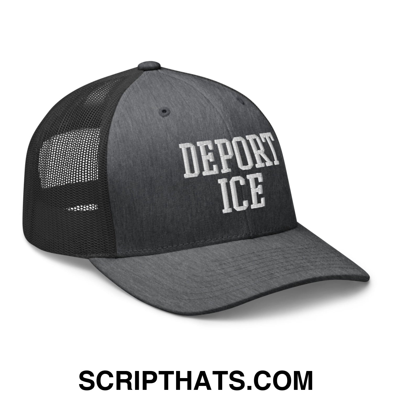 Deport ICE Embroidered Mesh Trucker Hat Dark Heather Gray