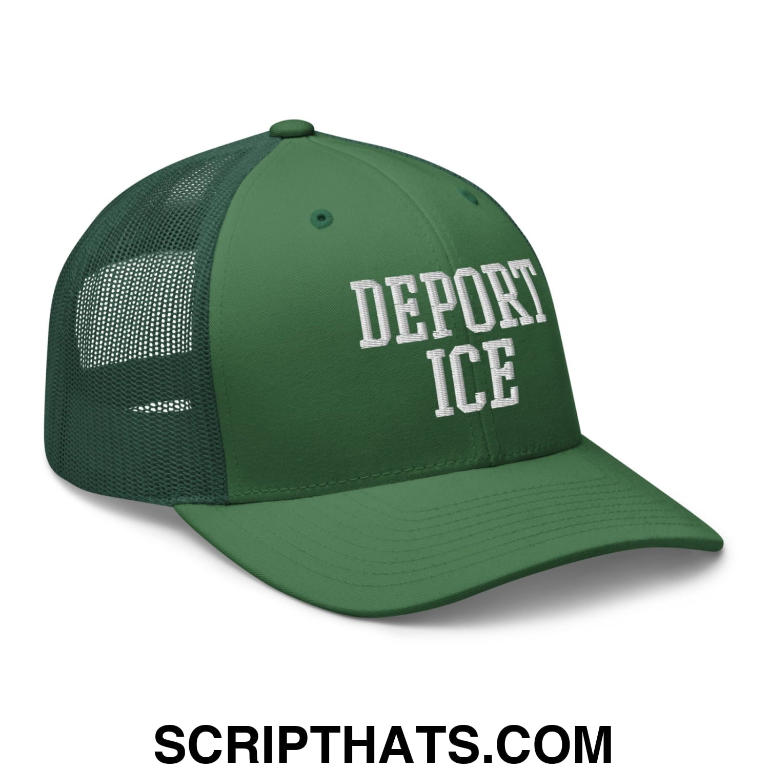 Deport ICE Embroidered Mesh Trucker Hat Evergreen