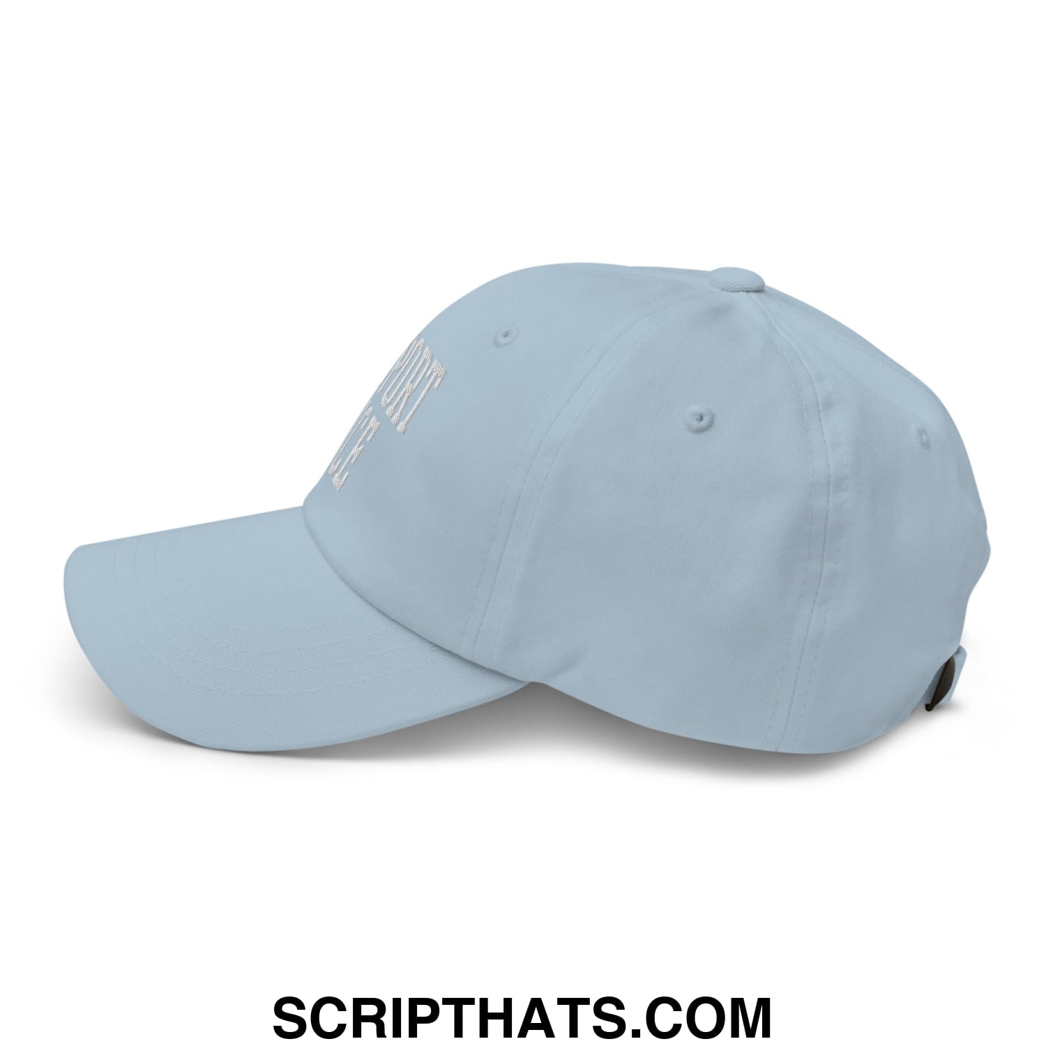 Light blue unstructured dad hat with subtle white deport ice embroidered script on front