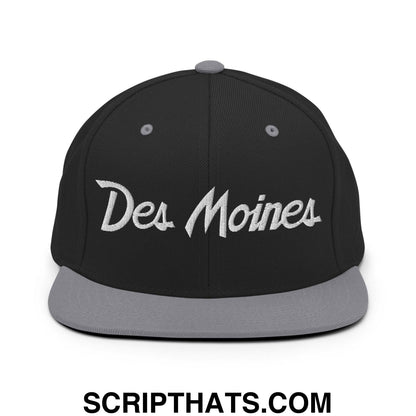Des Moines Script Snapback Hat Black Silver