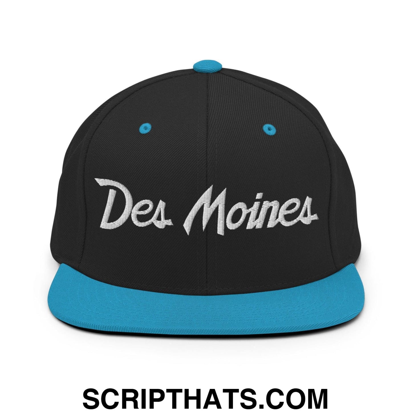 Des Moines Script Snapback Hat Black Teal