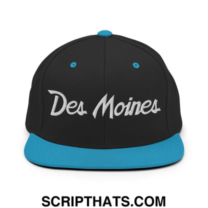 Des Moines Script Snapback Hat Black Teal