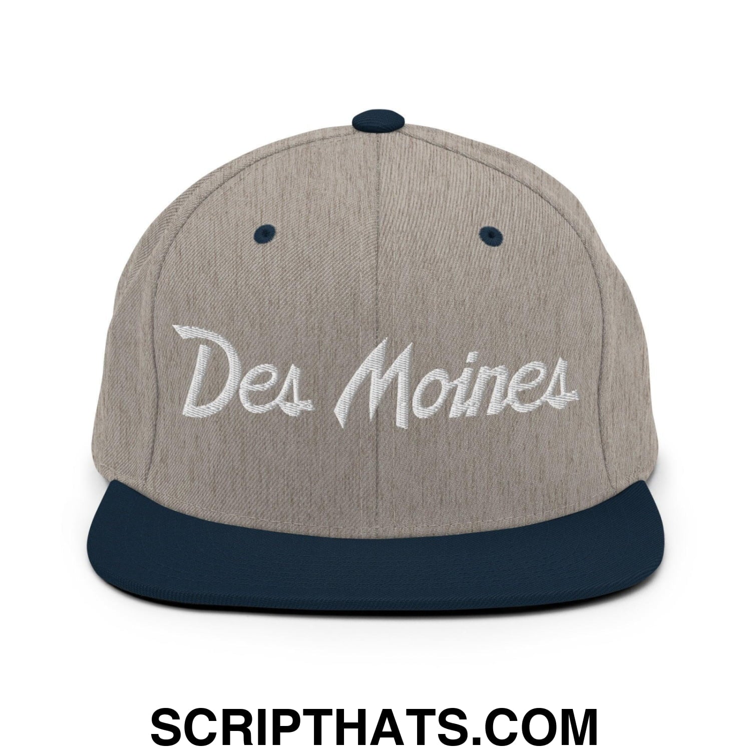 Des Moines Script Snapback Hat Heather Grey Navy