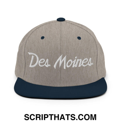 Des Moines Script Snapback Hat Heather Grey Navy