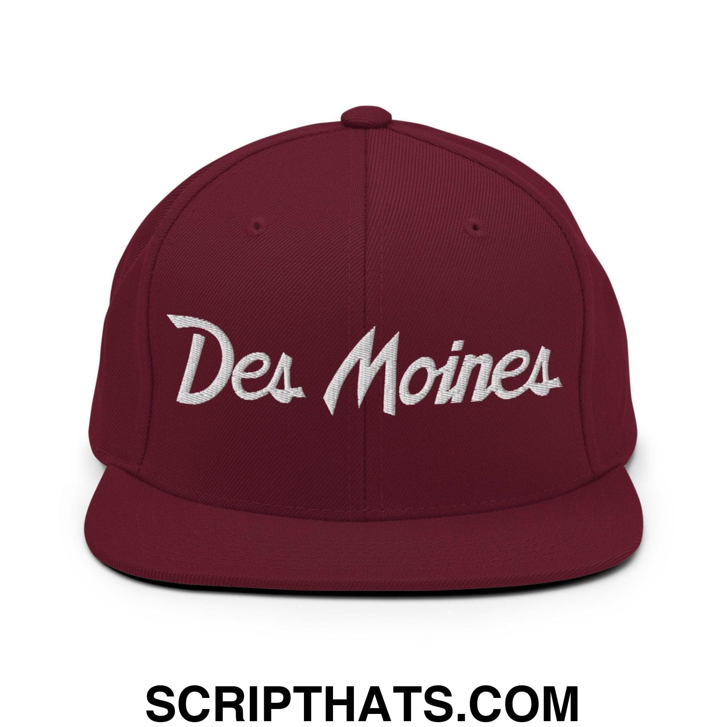 Des Moines Script Snapback Hat Maroon