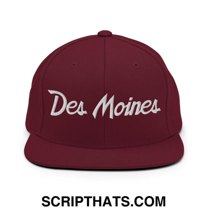 Des Moines Script Snapback Hat Maroon