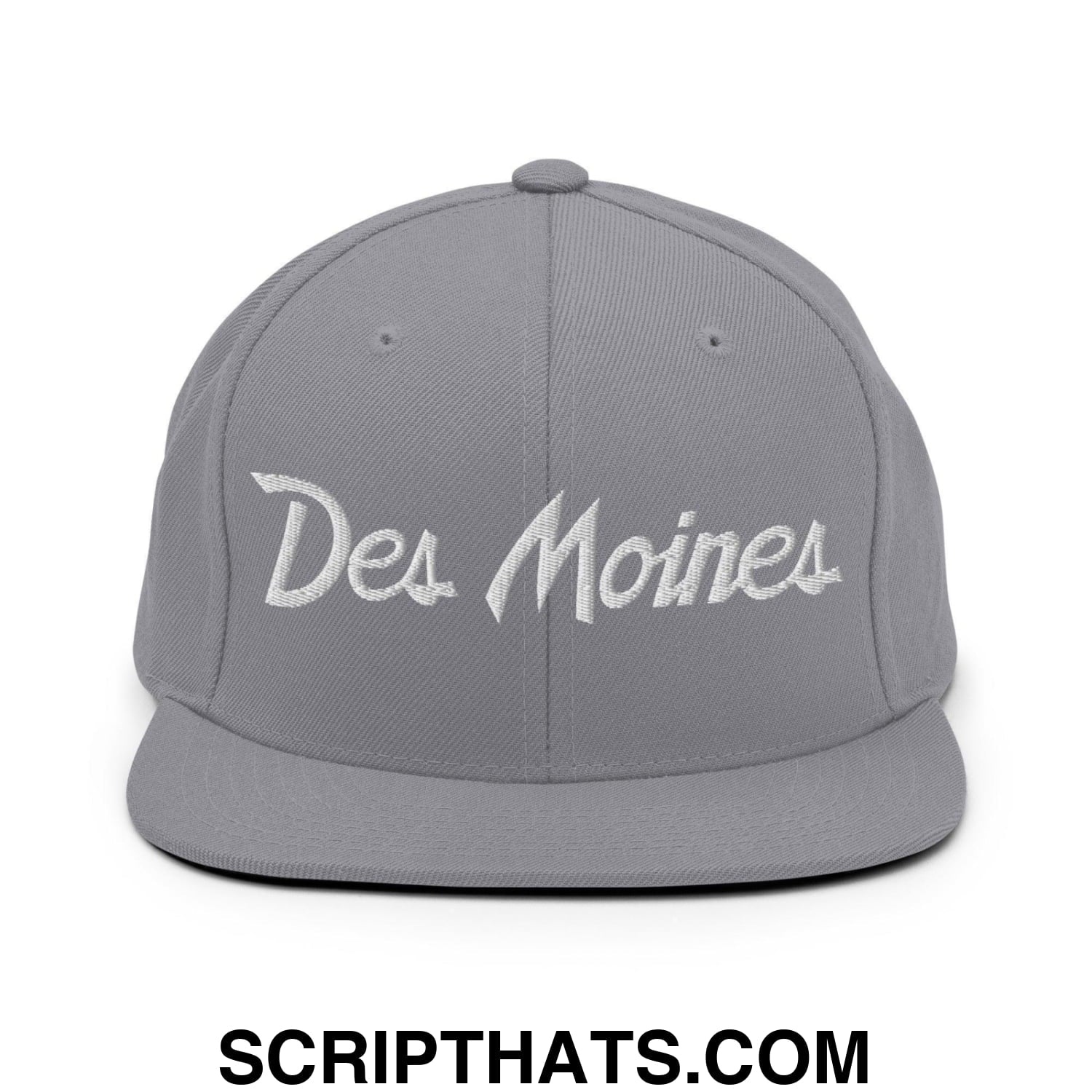 Des Moines Script Snapback Hat Silver