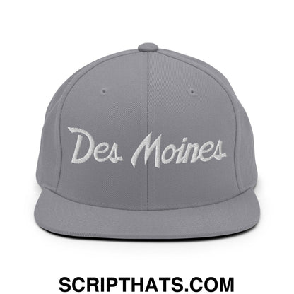 Des Moines Script Snapback Hat Silver