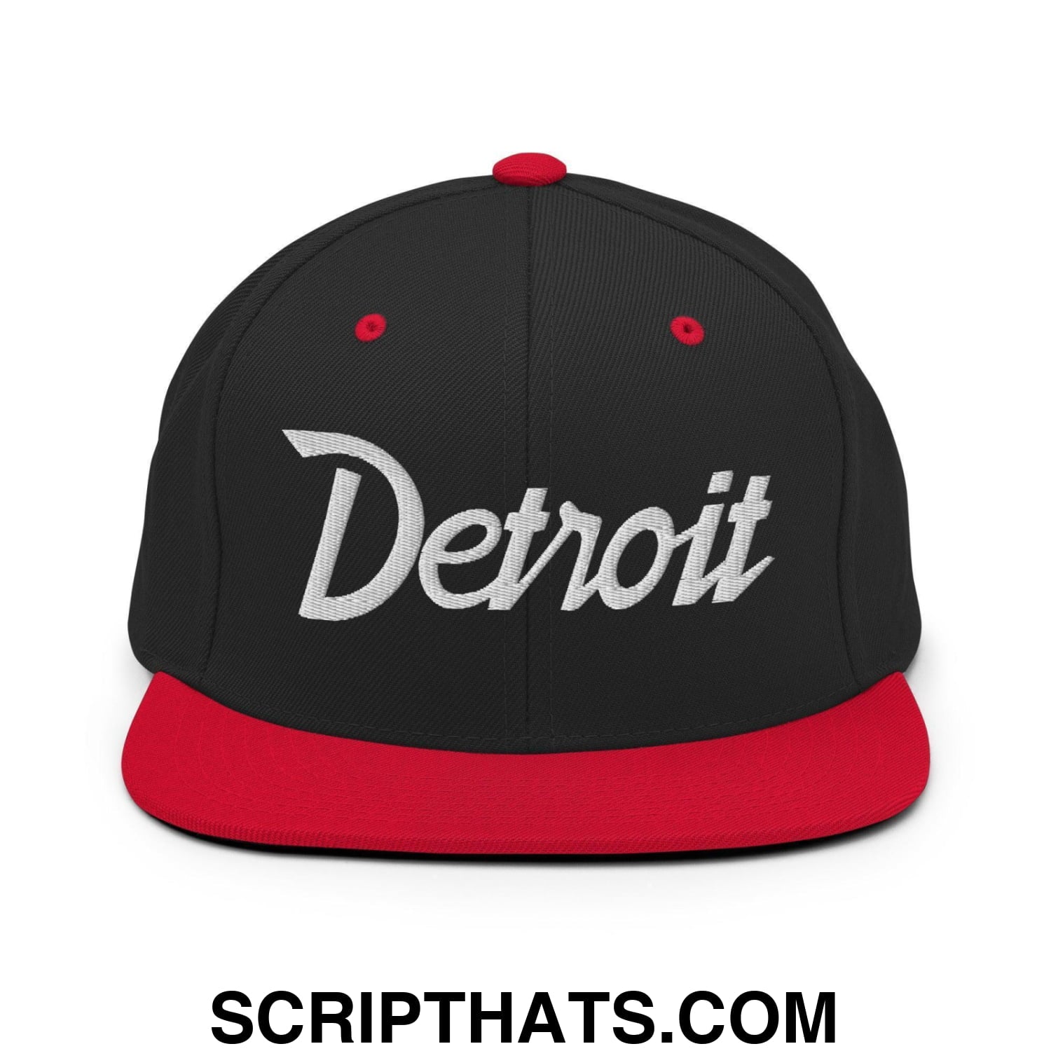 Detroit Script Snapback Hat Black Red