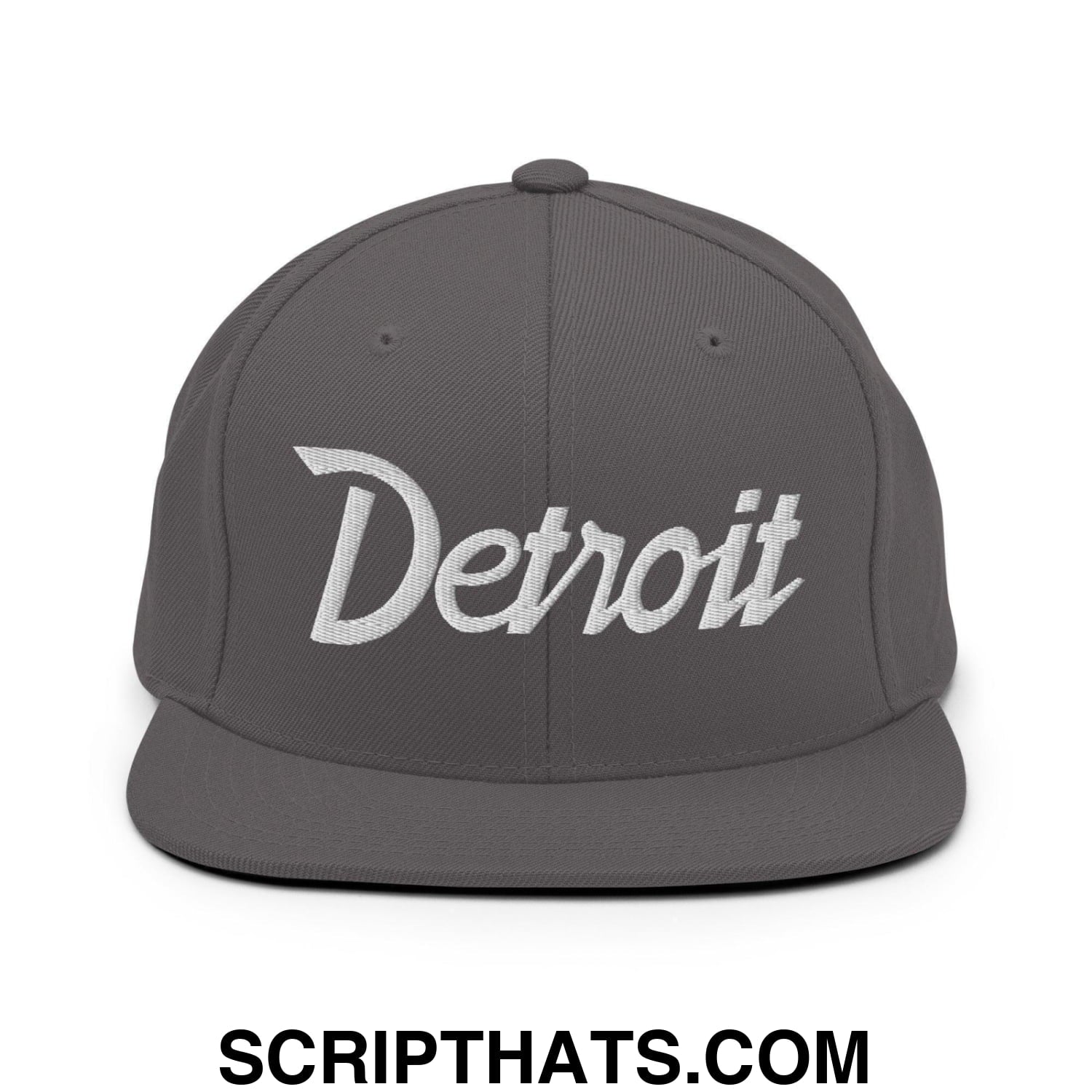 Detroit Script Snapback Hat Dark Grey