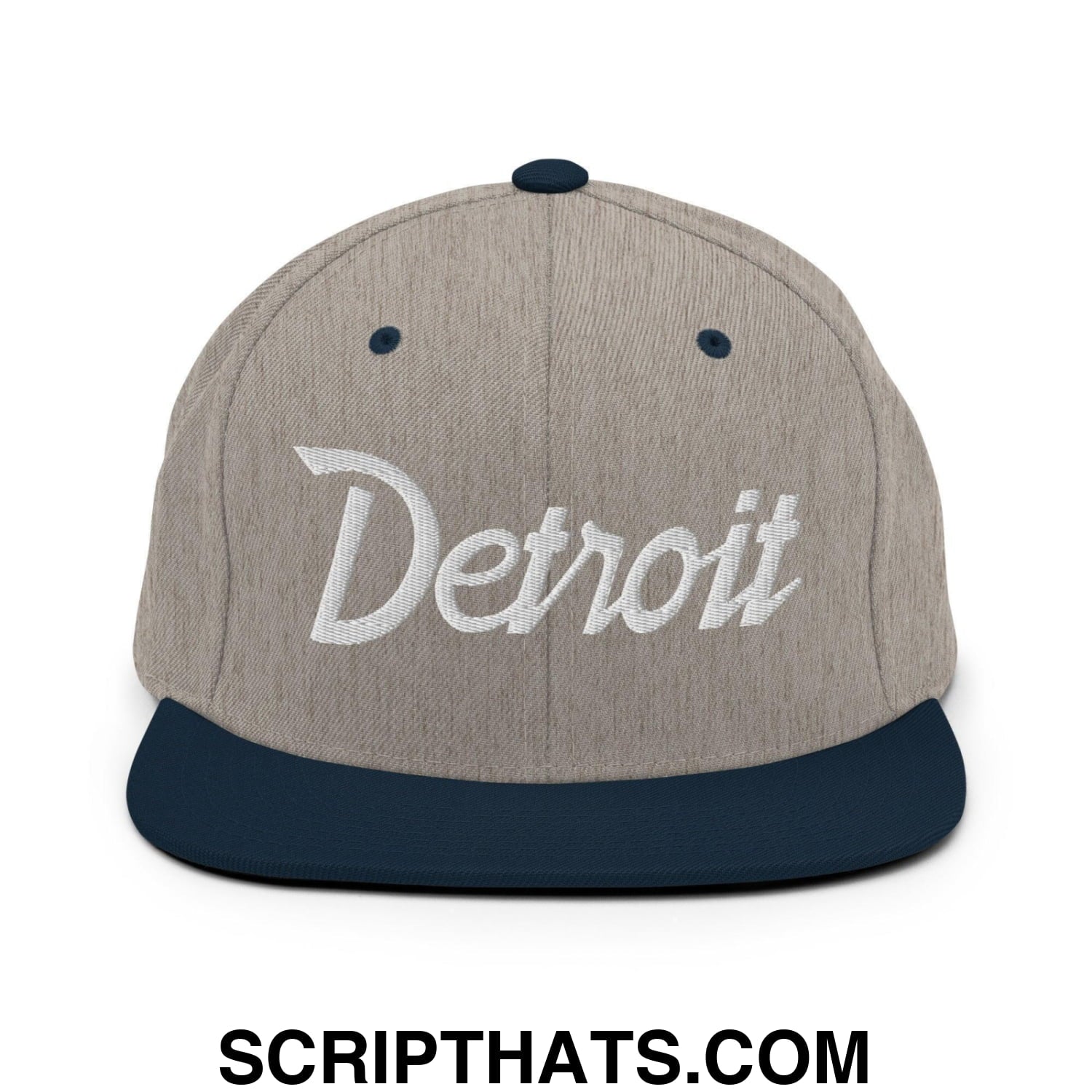 Detroit Script Snapback Hat Heather Grey Navy