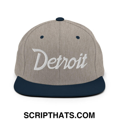 Detroit Script Snapback Hat Heather Grey Navy
