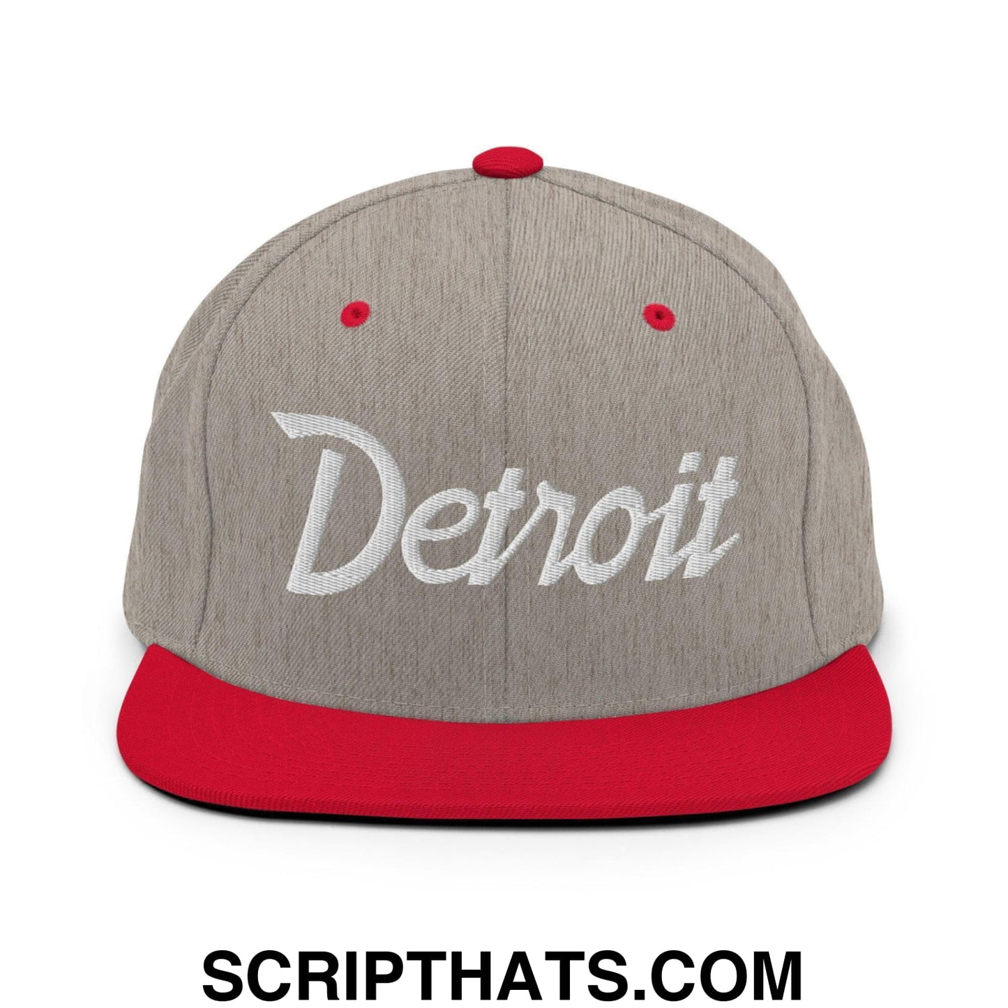 Detroit Script Snapback Hat Heather Grey Red