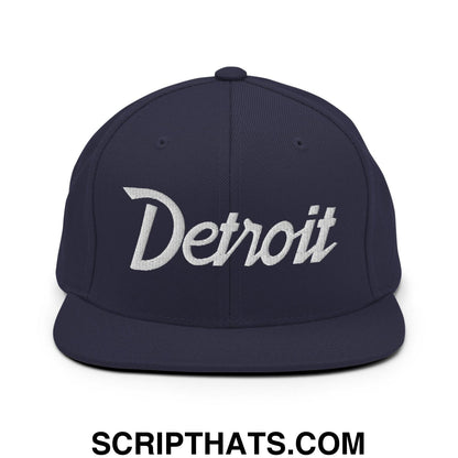 Detroit Script Snapback Hat Navy