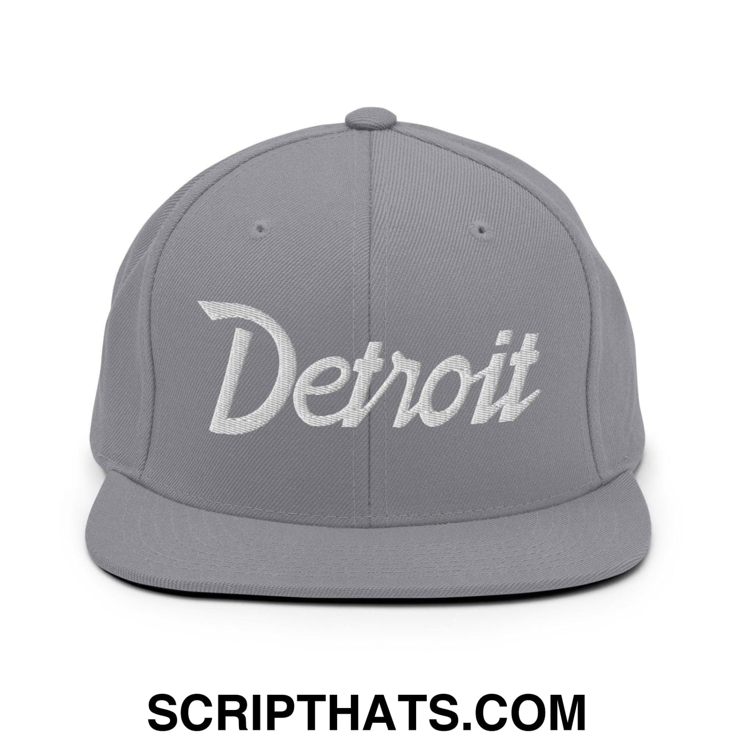 Detroit Script Snapback Hat Silver