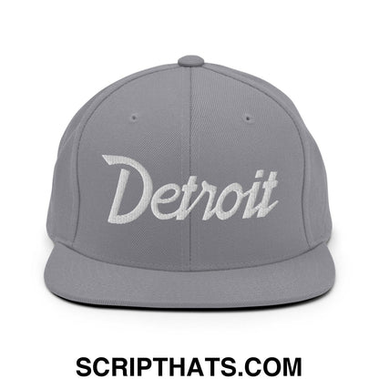 Detroit Script Snapback Hat Silver