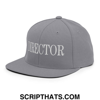 Director Embroidered Flat Bill Brim Snapback Hat Silver