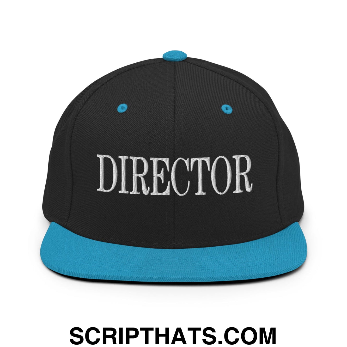 Director Embroidered Flat Bill Brim Snapback Hat Black Teal