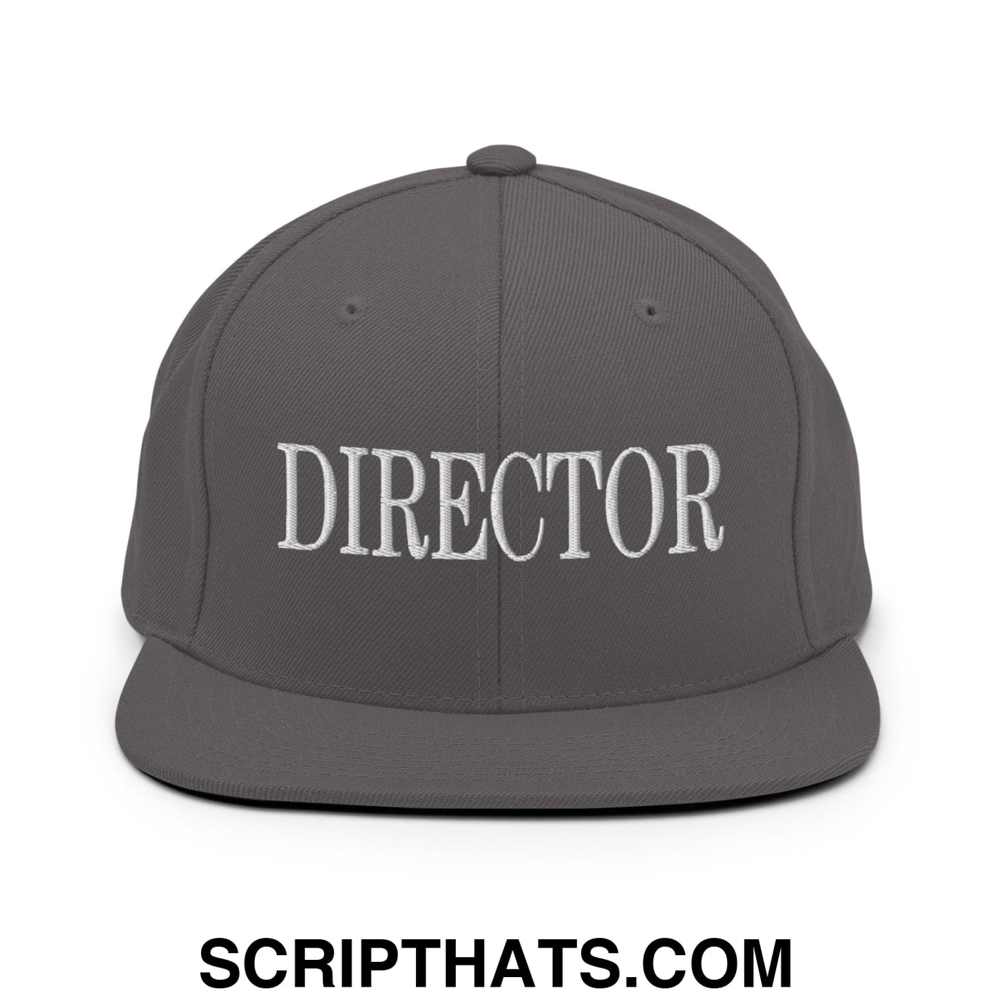 Director Embroidered Flat Bill Brim Snapback Hat Dark Grey