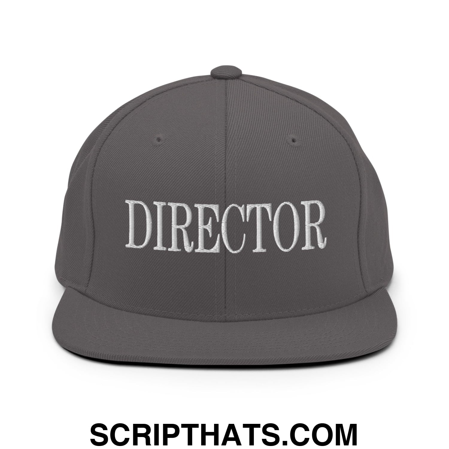 Director Embroidered Flat Bill Brim Snapback Hat Dark Grey
