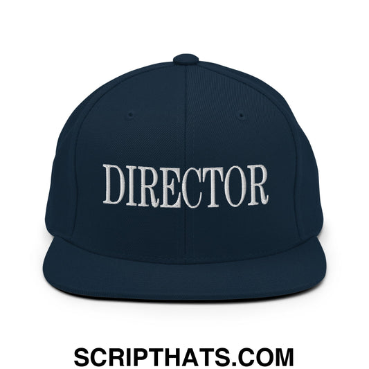 Director Embroidered Flat Bill Brim Snapback Hat Dark Navy