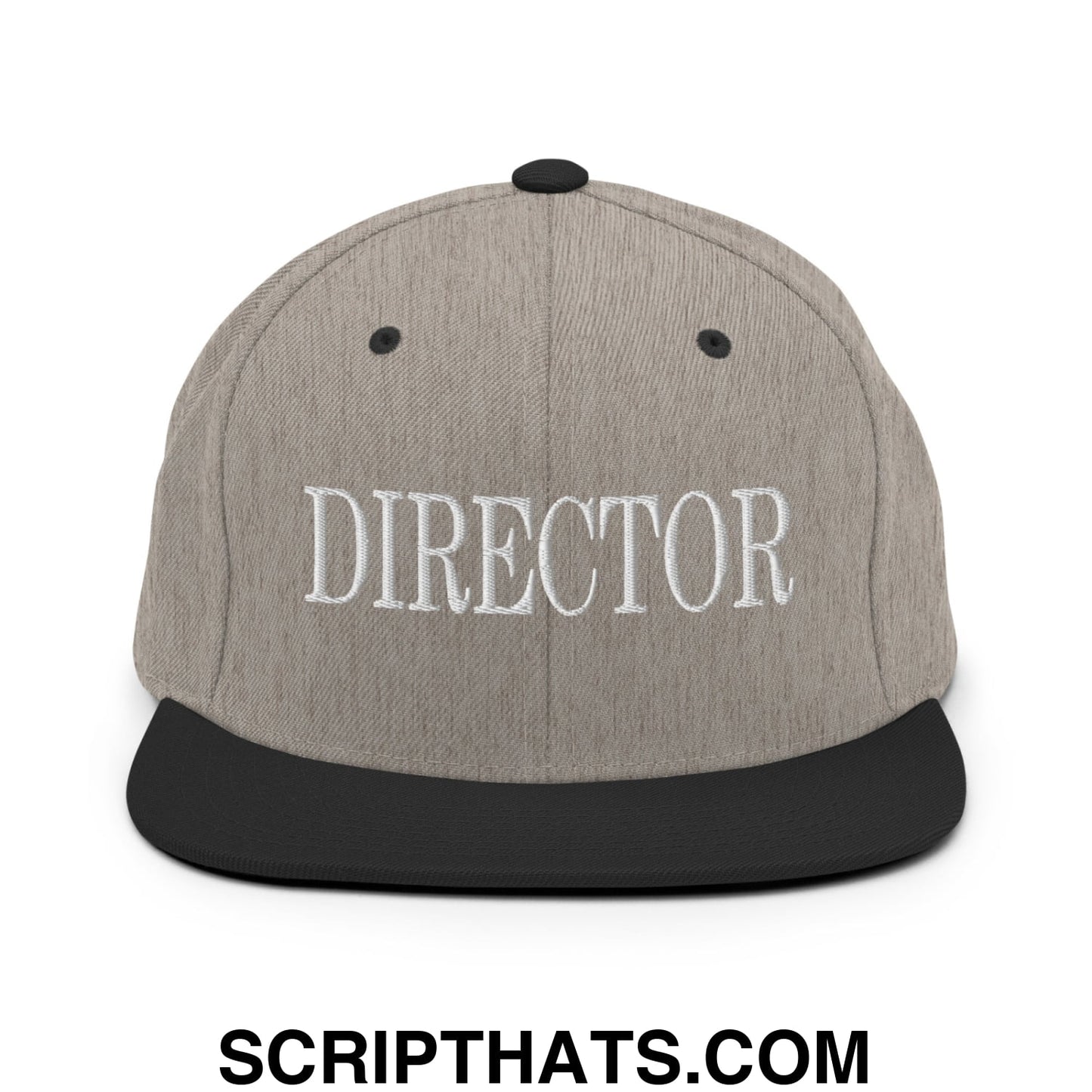 Director Embroidered Flat Bill Brim Snapback Hat Heather Black
