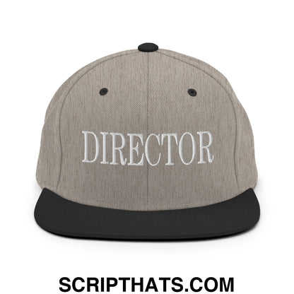 Director Embroidered Flat Bill Brim Snapback Hat Heather Black