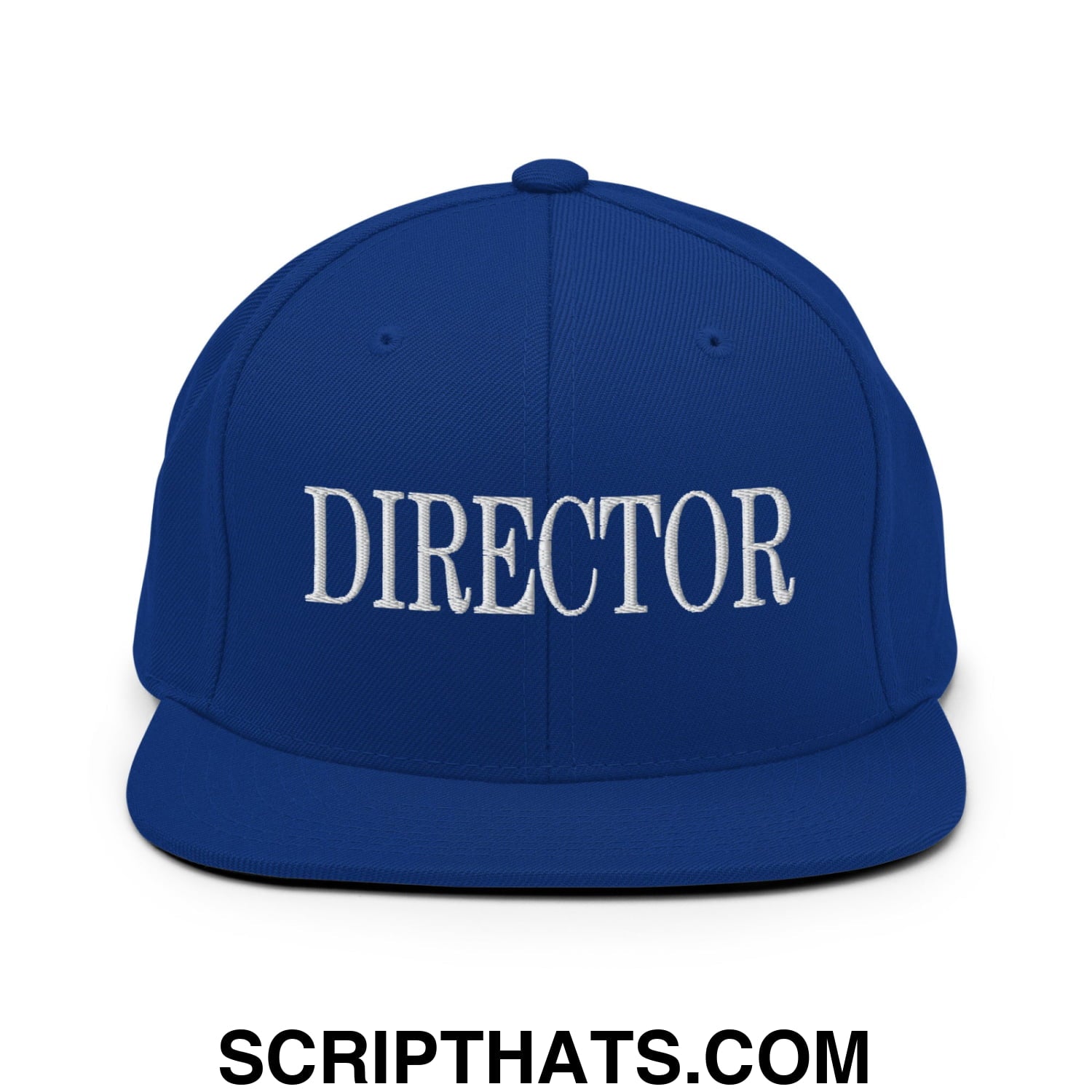 Director Embroidered Flat Bill Brim Snapback Hat Royal Blue