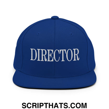 Director Embroidered Flat Bill Brim Snapback Hat Royal Blue