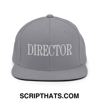 Director Embroidered Flat Bill Brim Snapback Hat Silver
