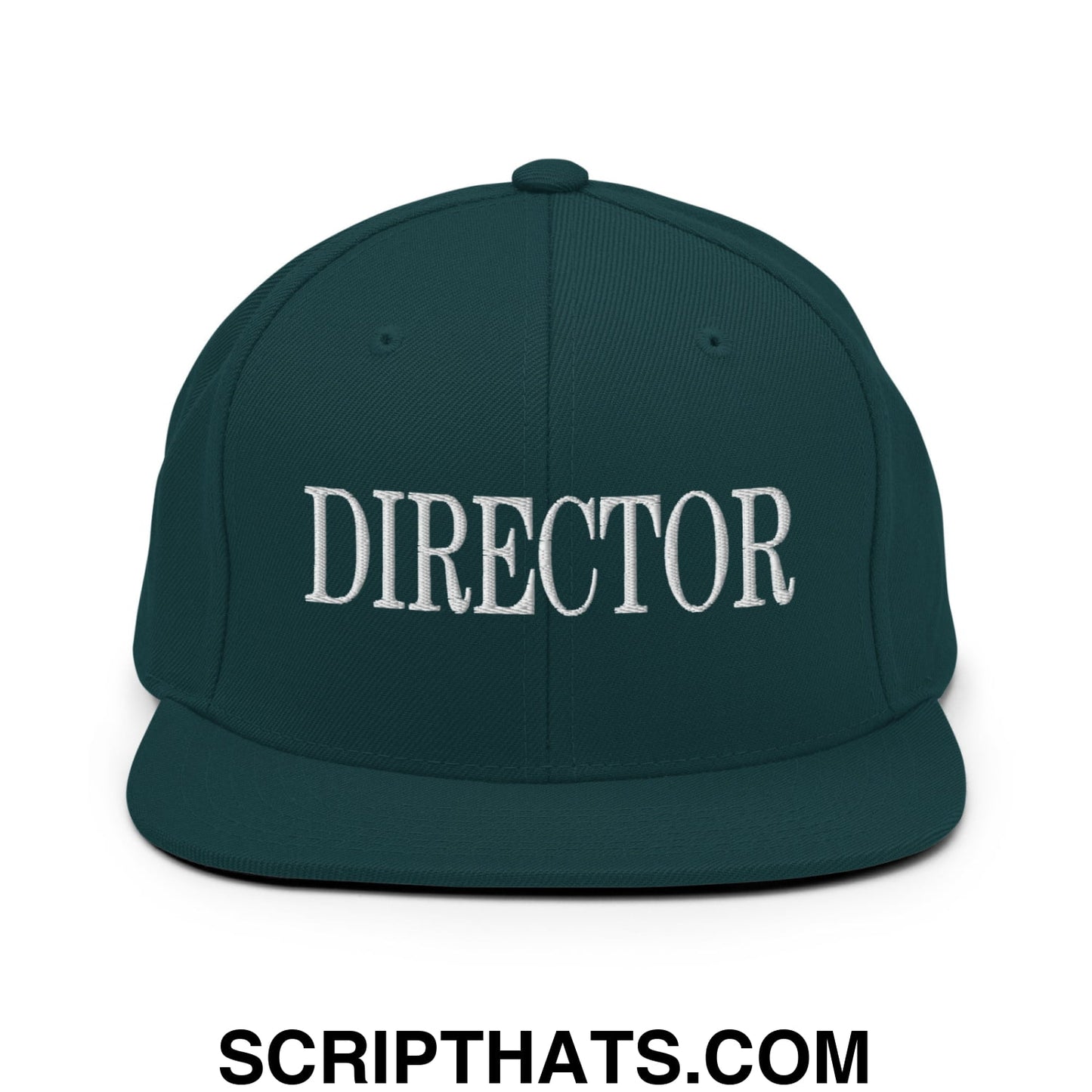 Director Embroidered Flat Bill Brim Snapback Hat Spruce