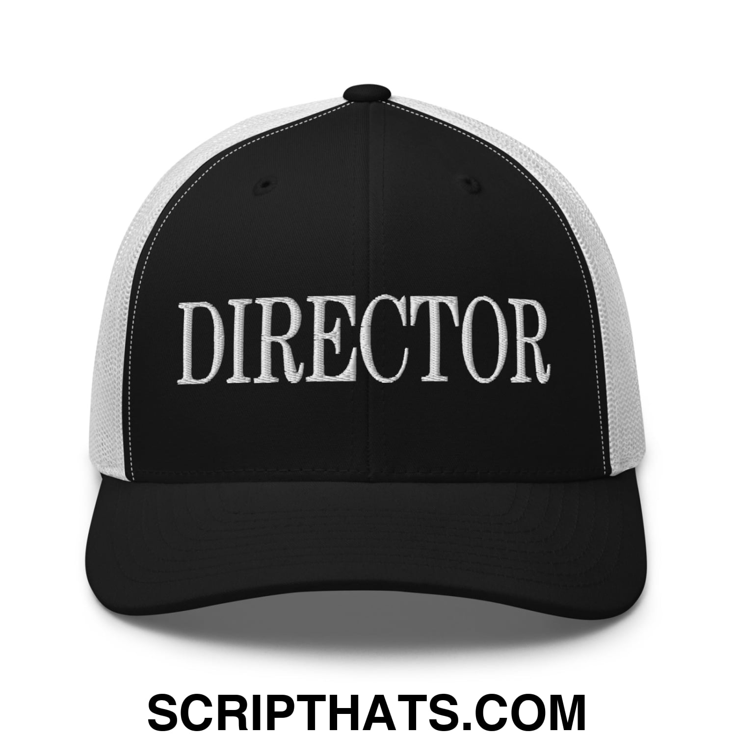 Director Embroidered Mesh Trucker Hat Black White