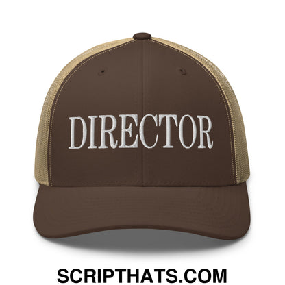 Director Embroidered Mesh Trucker Hat Brown Khaki