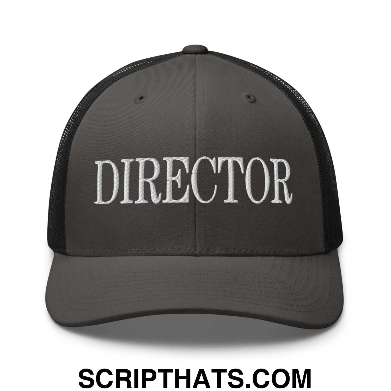 Director Embroidered Mesh Trucker Hat Charcoal Black