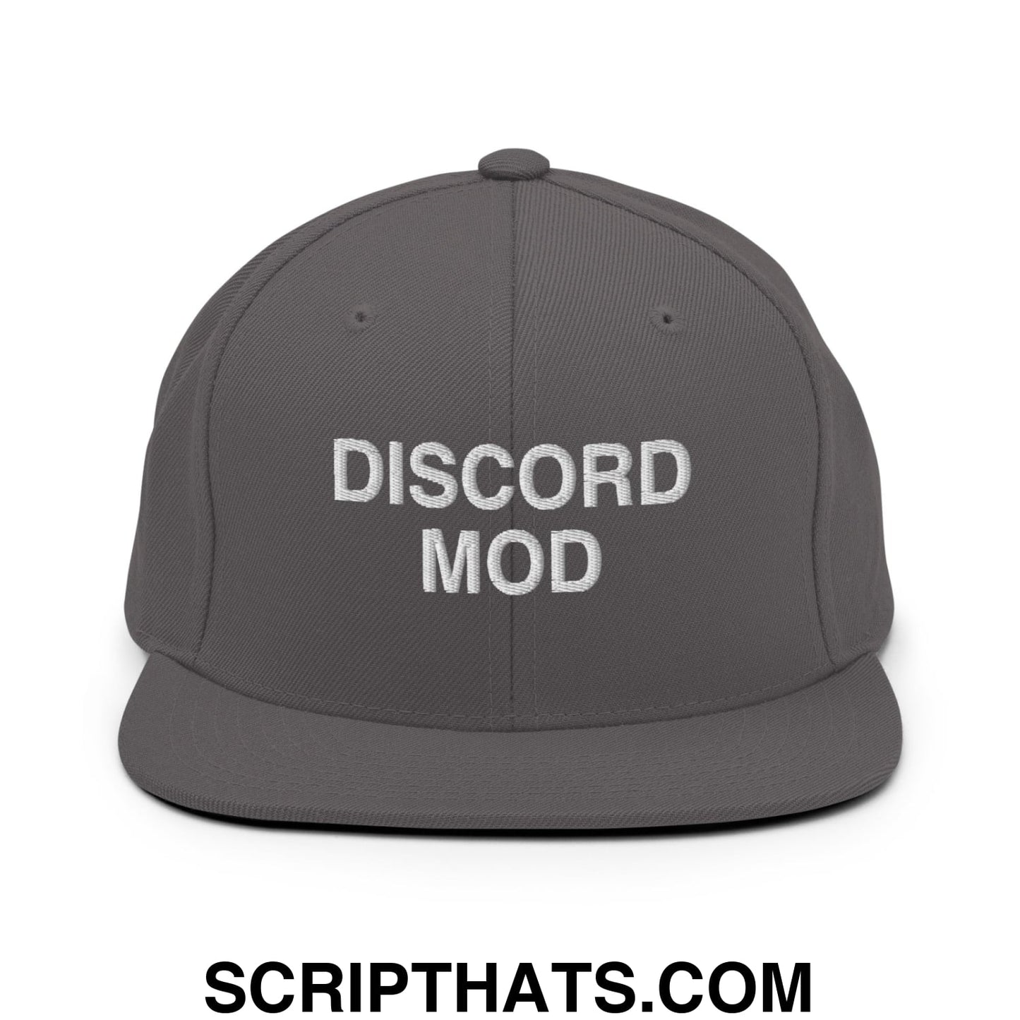 Discord Mod Embroidered Flat Bill Brim Snapback Hat Dark Grey