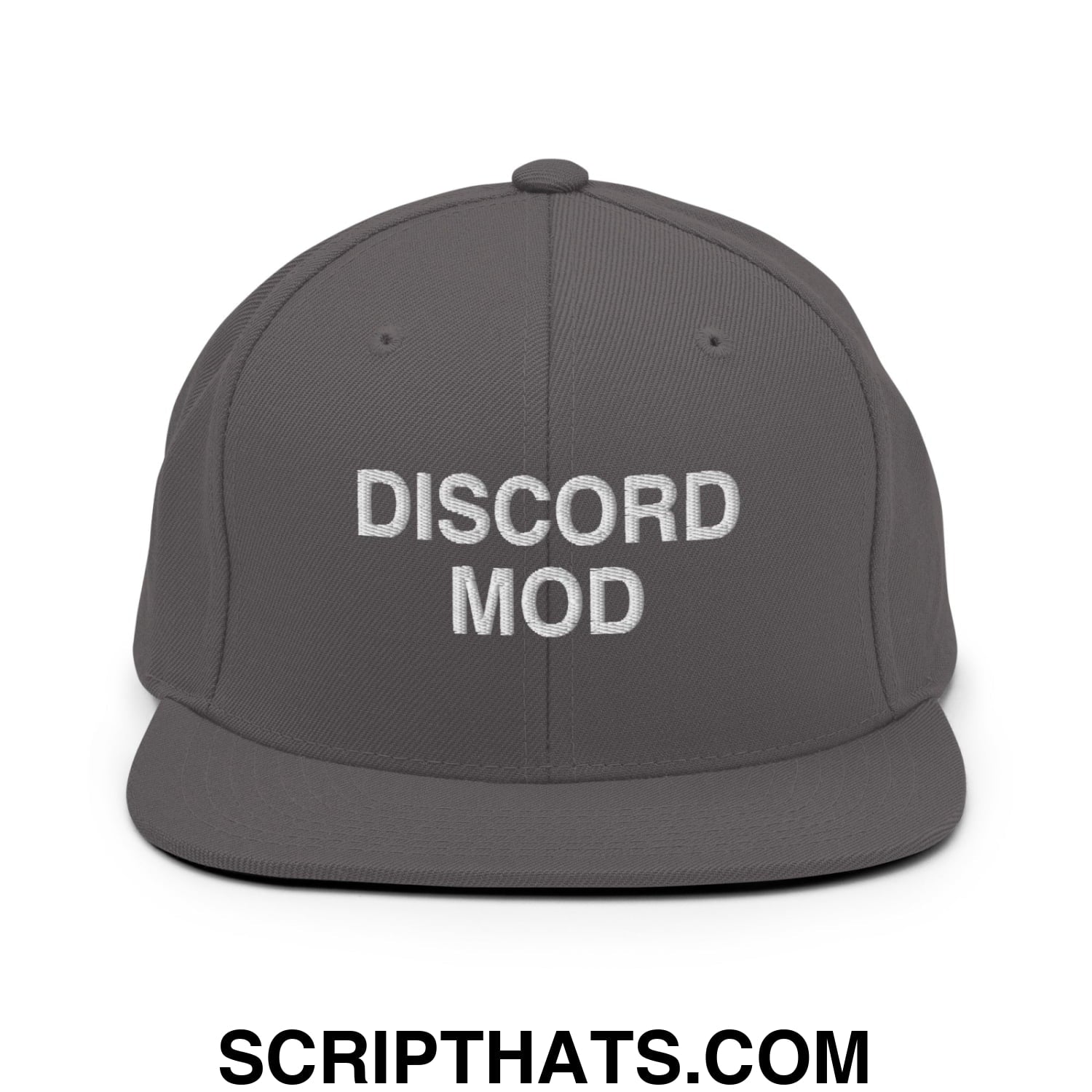 Discord Mod Embroidered Flat Bill Brim Snapback Hat Dark Grey