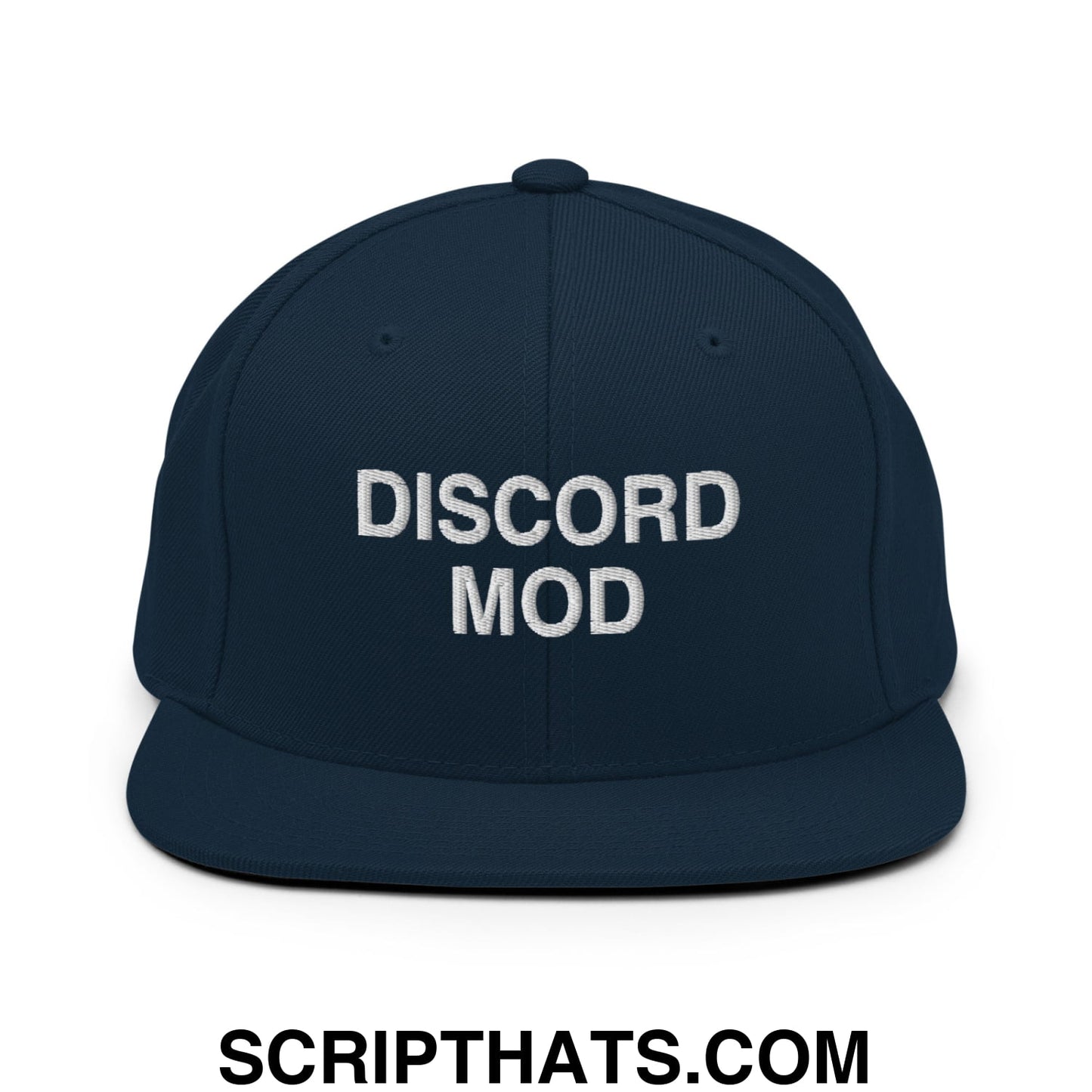 Discord Mod Embroidered Flat Bill Brim Snapback Hat Dark Navy