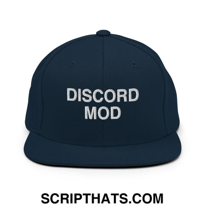 Discord Mod Embroidered Flat Bill Brim Snapback Hat Dark Navy