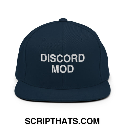 Discord Mod Embroidered Flat Bill Brim Snapback Hat Dark Navy