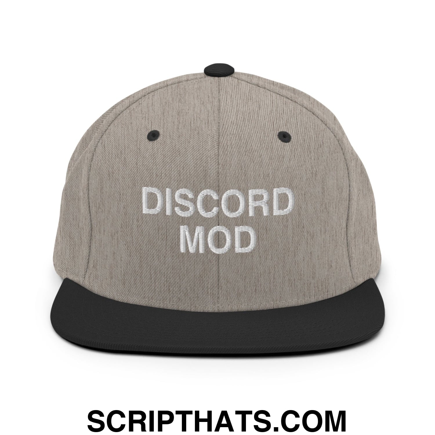 Discord Mod Embroidered Flat Bill Brim Snapback Hat Heather Black